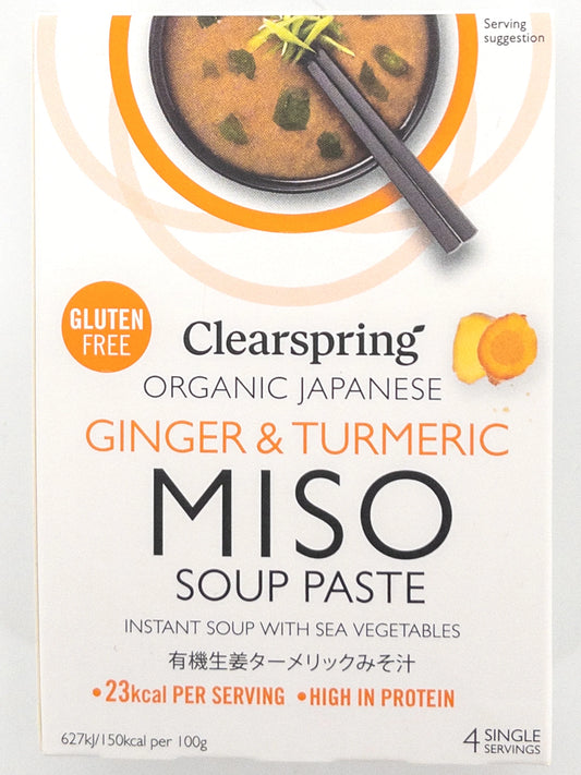 Biologische instant misosoep met gember en kurkuma – 4 × 15 g – Clearspring